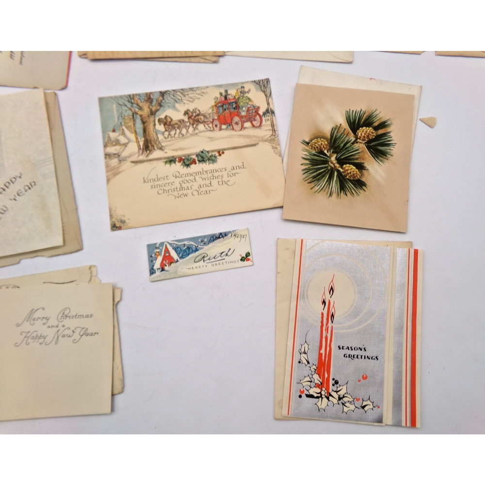 Vintage MCM Christmas Greeting Card Cute Girl Glitter Muff Happy New Year & more - Picture 7 of 16